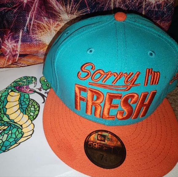 🔥🔥 "Sorry I'm Fresh and You're Not" Cap, New Era, 7 3/8", Sea Green w Orange🔥 - Picture 1 of 4